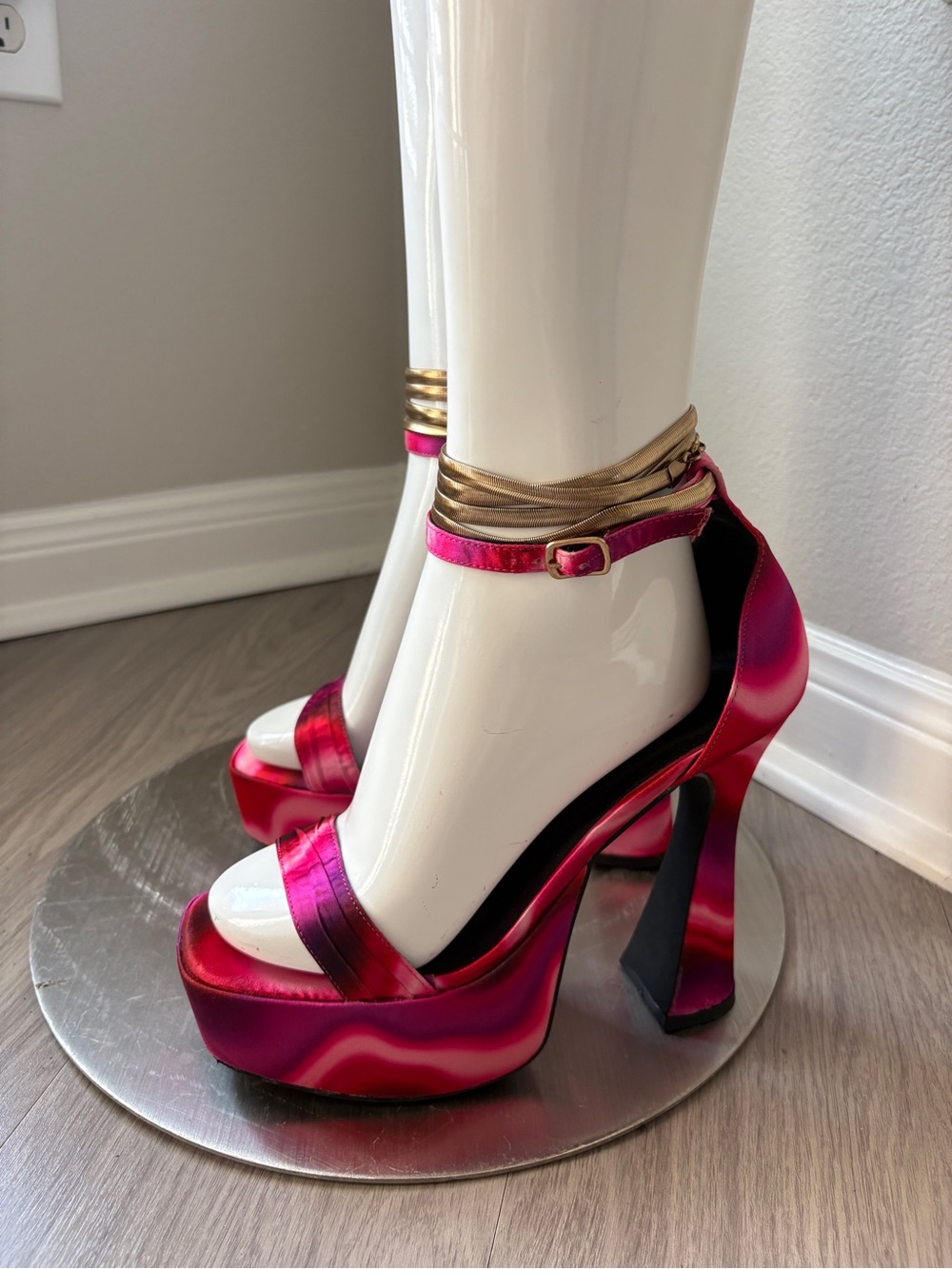 Metallic Fuchsia Platform Ankle-Strap Heels